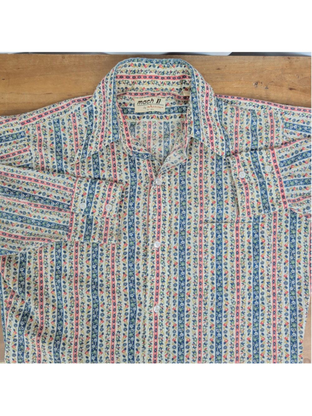 Men's 1970's Cotton Blend Vertical Stripe Floral Shirt